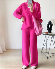 Turtleneck Knitted Sweater Wide-leg Pants Two-piece Set