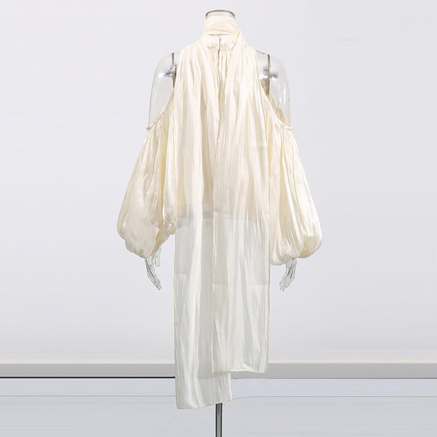 Temperament Bow Lace-up Off-shoulder Chiffon Shirt