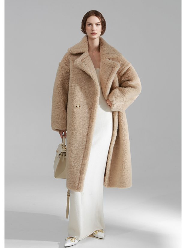 Oversized Teddy Fleece Coat for Women – Thick Shearling Jacket with Full Lining and Alpaca Wool Blend for Fall Winter