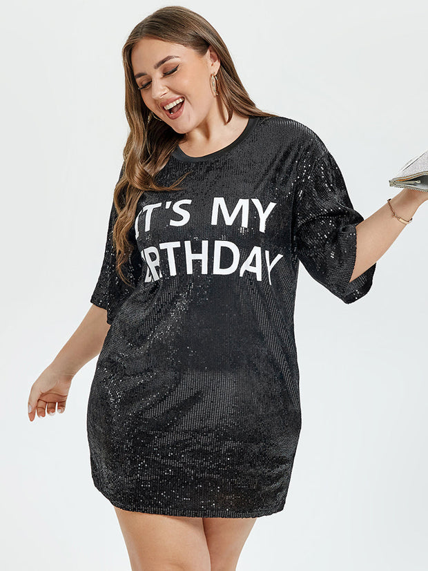 It's My Birthday Graphic Sequin Party Dress