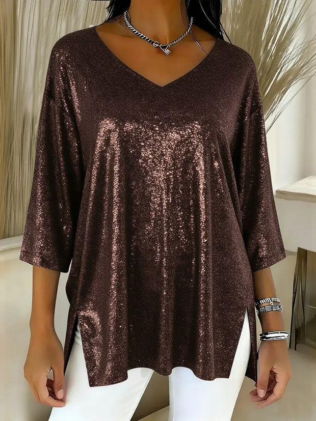 Women's Sparkly Christmas V-neck Top