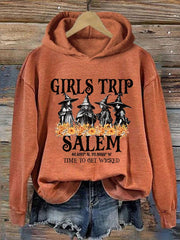 Women's Girl's Trip Salem Time To Get Wicked Halloween Print Hoodie