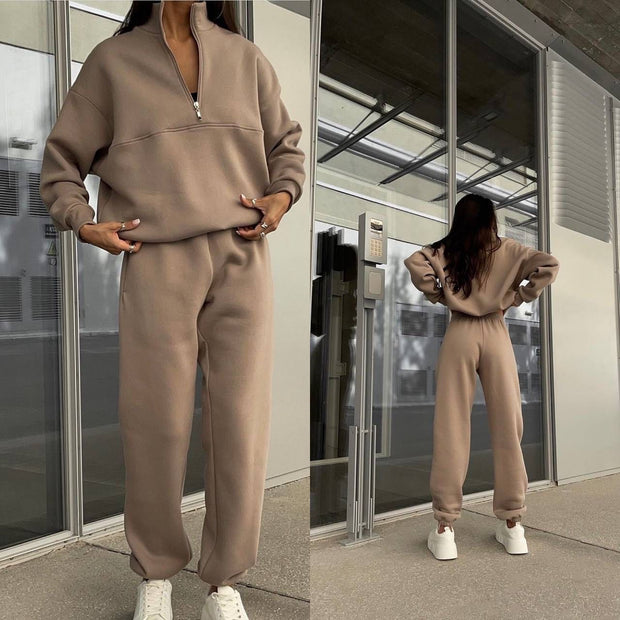 Zip Stand Collar Comfortable Loose Loungewear Tracksuit