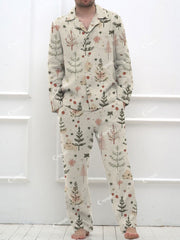 Men's Christmas Hand-Painted Christmas Tree Pattern Long Sleeve Pants Suit
