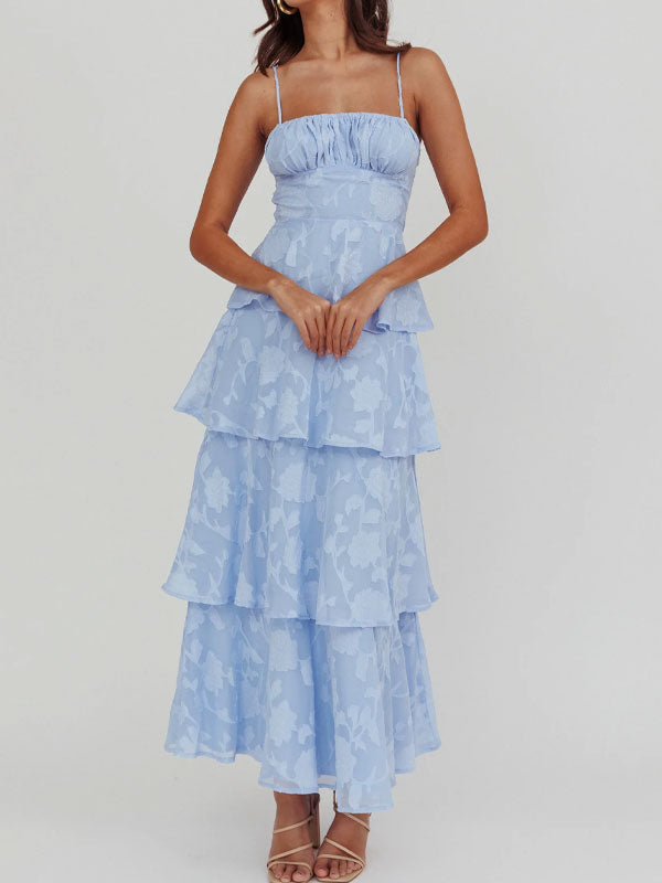 Spaghetti straps tiered maxi dress