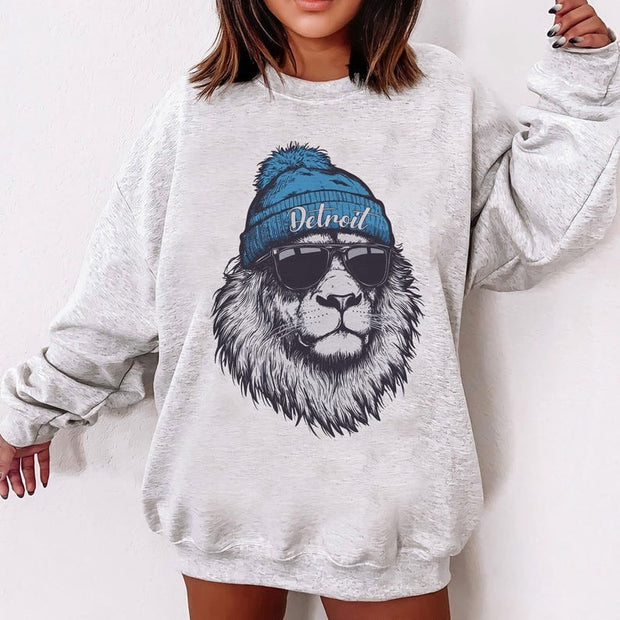 Detroit Football Fan Printed Long Sleeve Casual Top