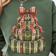 Christmas Book Tree Printed Long Sleeve Casual Top