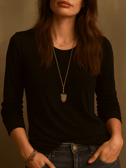 Basic Soft Ivory Everyday Long Sleeve T-shirt