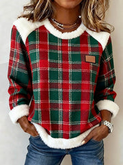 Women's Casual Christmas Plaid Stitching Contrast Color Top