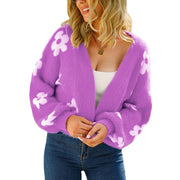 Floral Open Front Fuzzy Cardigan