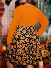 Halloween Pumpkin Print Belted Dress