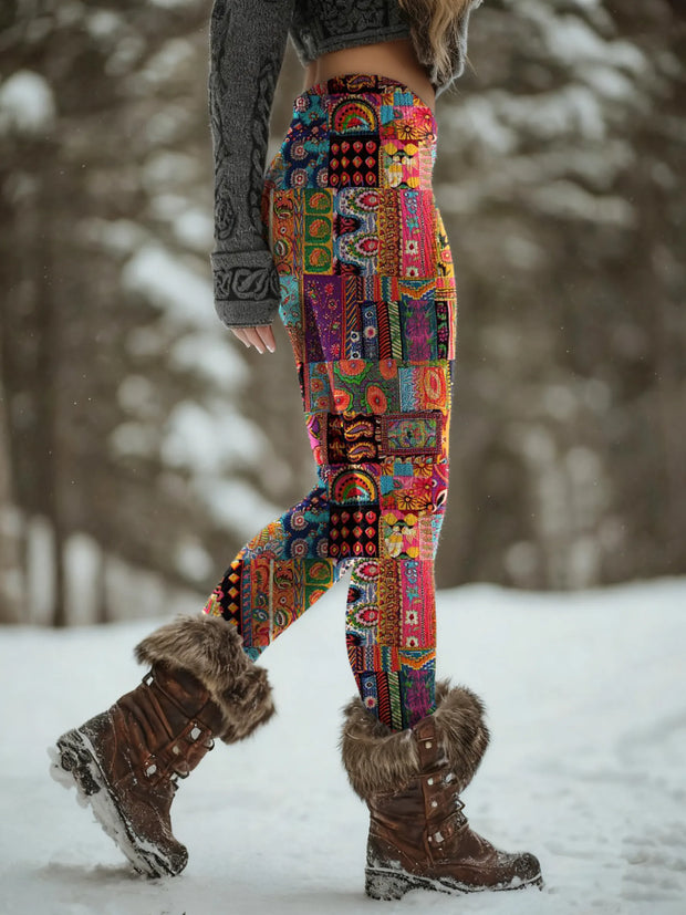 Women's Vintage Ethnic Pattern Art Print Knit Leggings
