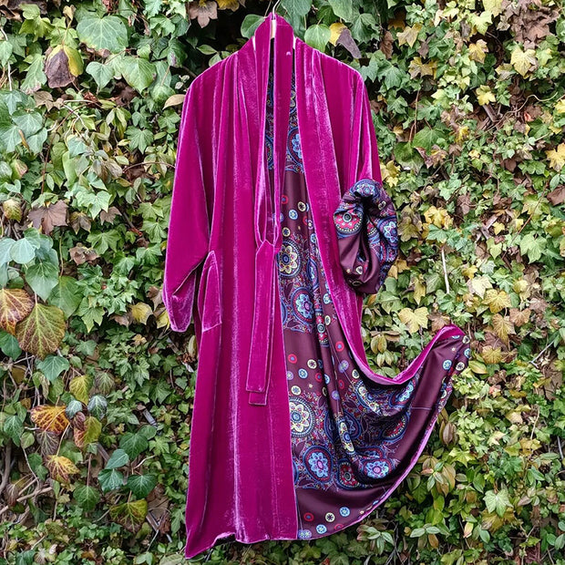 Fashion Lined Cashew Flower Print Loose Kimono Duster