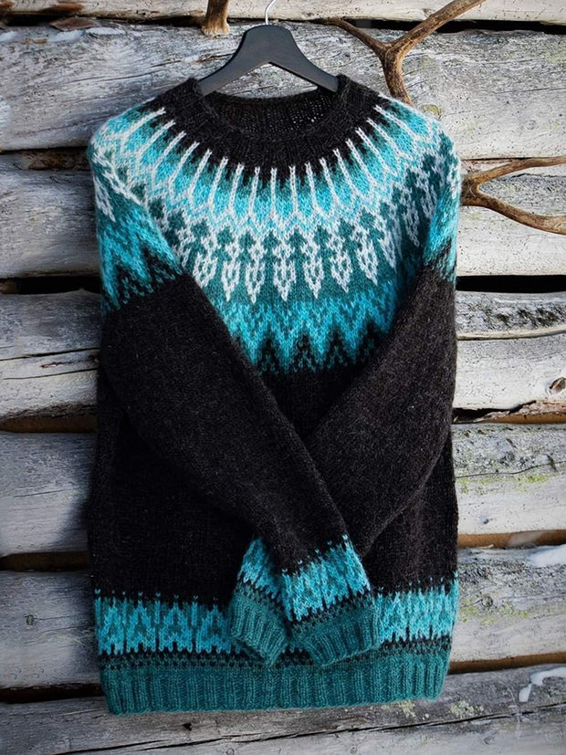 Vintage Icelandic Knit Jacquard Warmth Crew Neck Sweater(Unisex)