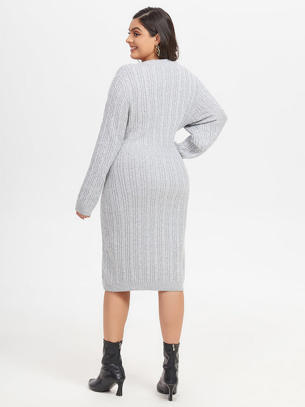 Solid Cable Knit Midi Sweater Dress