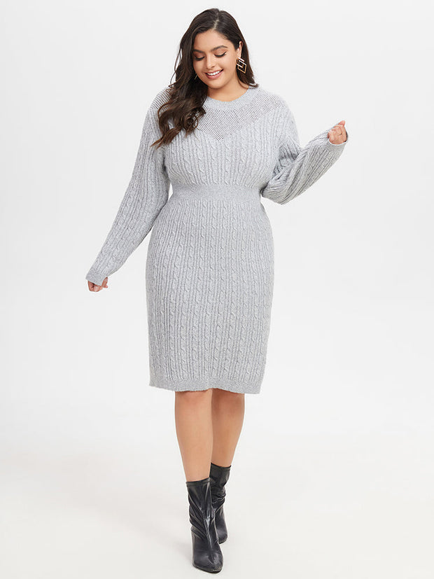 Solid Cable Knit Midi Sweater Dress