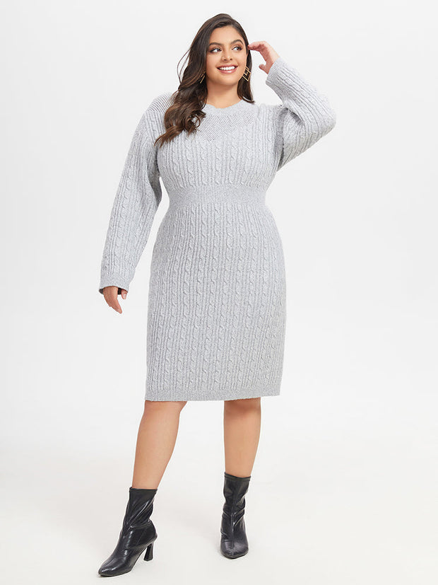 Solid Cable Knit Midi Sweater Dress