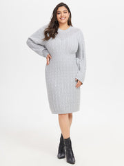 Solid Cable Knit Midi Sweater Dress