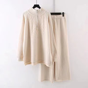 Stand Collar Knitted Sweater Wide Leg Pants Two Piece Set