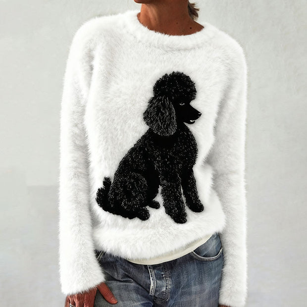 Women's Dog Pattern Warm Plush Pullover Sweater