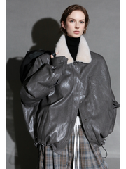 Luxury Sheepskin Down Jacket – Short Oil-Wax Leather Coat with Mink Fur Collar & Goose Down Fill, Winter Outerwear