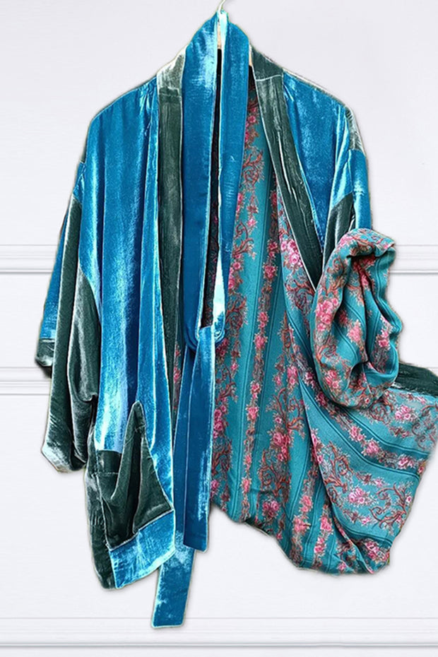 Lined Striped Floral Print Fashion Short Kimono Duster