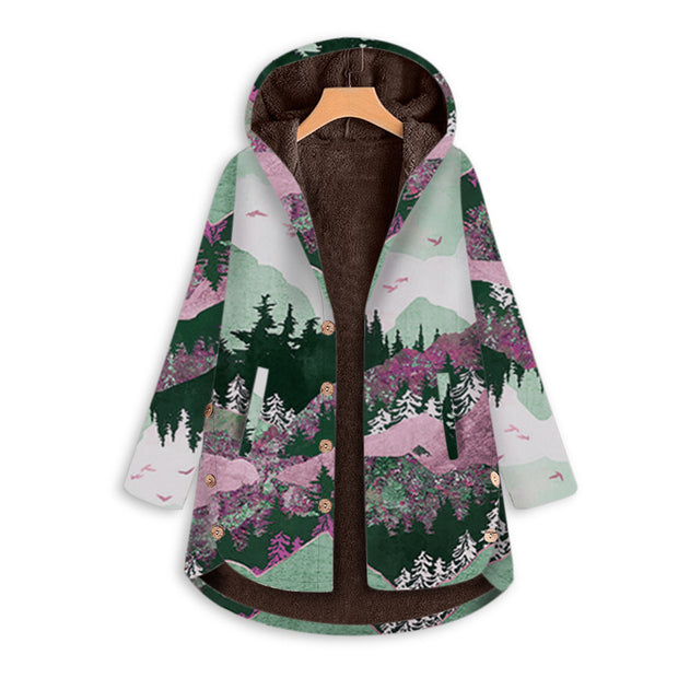 Wearshes Casual Retro  Mountains Print Plus Velvet Coat