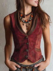 Ruby Micro-Suede Shawl-Collar Button Vest