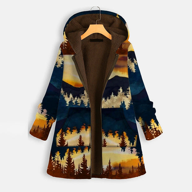 Wearshes Casual Retro  Mountains Print Plus Velvet Coat