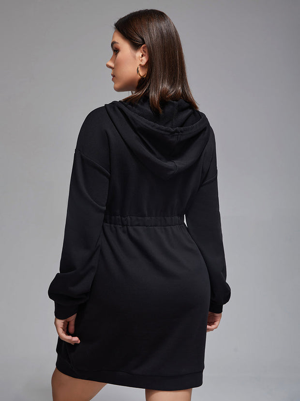 Plus Drawstring Zipper Hoodie Dress