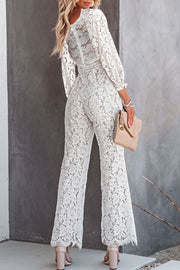 Embroidery Lace V Neck Regular Jumpsuits