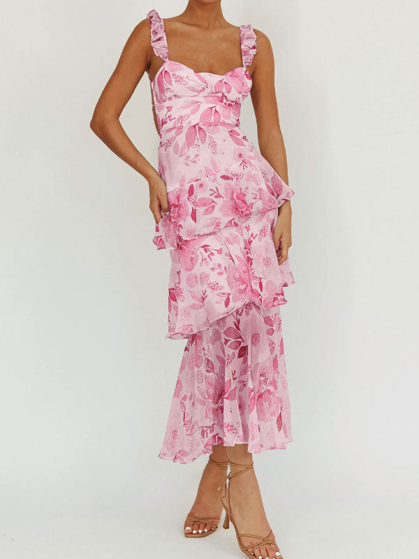 Wide straps tiered maxi dress