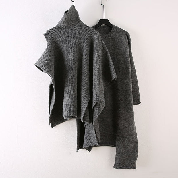 Irregular Special Design Turtleneck Cloak Two Pieces Dress