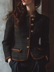 Vintage-Inspired Tweed Jacket With Contrast Trim And Gold Buttons
