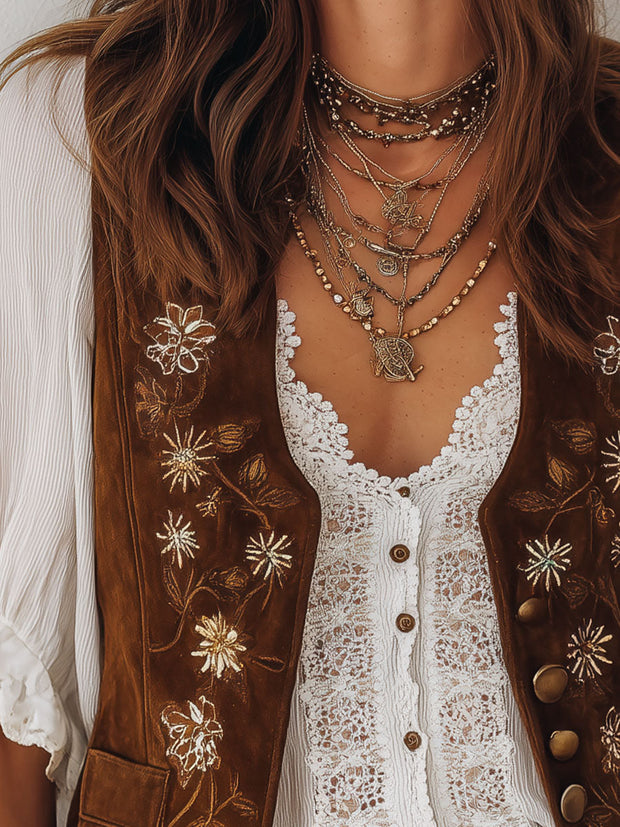 Vintage Western Suede Embroidered Vest
