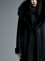 Women Fur Trim Warm Lined Hooded Faux Leather Trench Coat