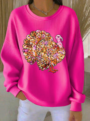 Women's Retro Thanksgiving Print Round Neck Sweatshirt