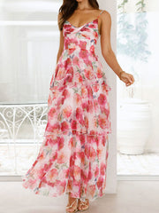 V neck floral tiered maxi dress