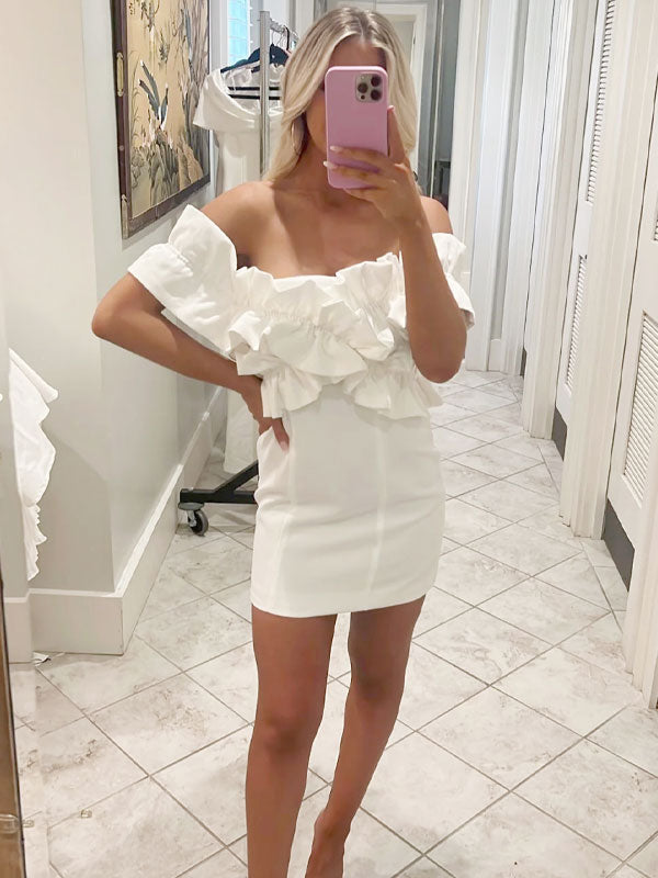 White off shoulder rufffle dress