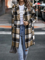 Wearshes Checked Long Sleeve Casual Coat