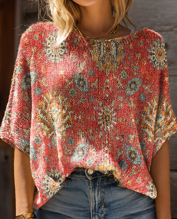Women's Retro Ethnic Totem Art Patternn Print Casual Pullover Sweater
