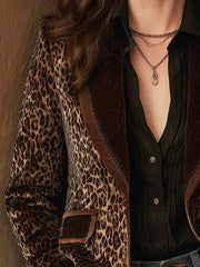 Retro Leopard Print Velvet Patchwork Blazer