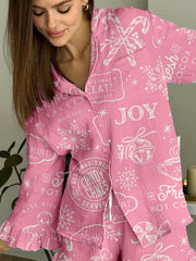 Women's Vintage Christmas Print Linen Cotton Suit