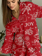 Women's Vintage Christmas Print Linen Cotton Suit