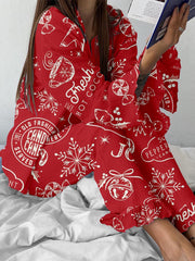 Women's Vintage Christmas Print Linen Cotton Suit