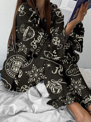 Women's Vintage Christmas Print Linen Cotton Suit