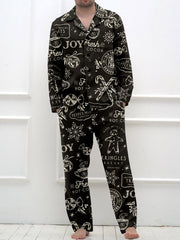 Men's Retro Christmas Print Long Sleeve Pants Pajama Set