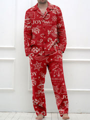 Men's Retro Christmas Print Long Sleeve Pants Pajama Set