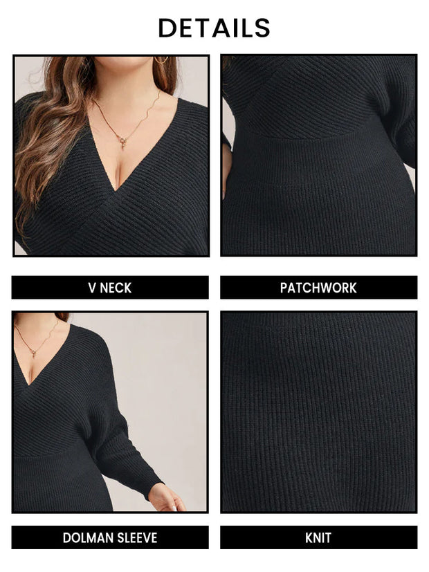 Solid V-Neck Bodycon Sweater Dress