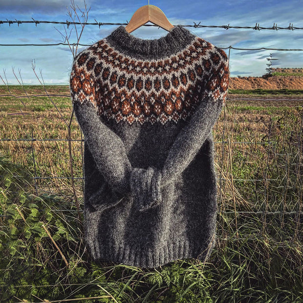 Geometric Round Neck Long Sleeve Casual Knitted Sweater